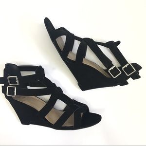 Strappy Black wedges size 10 heels